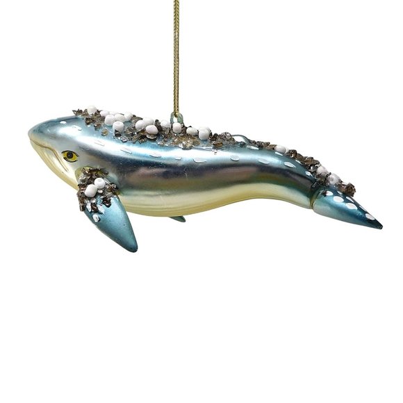 Beaded Blue Whale Christmas Ornament Brighten the Season Blown Glass 6" - Picture 3 of 8